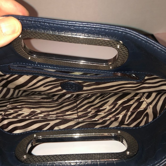 Blue Dana Buchanan Textured Crescent Clutch with Metallic Handle. Super clean - Picture 3 of 7